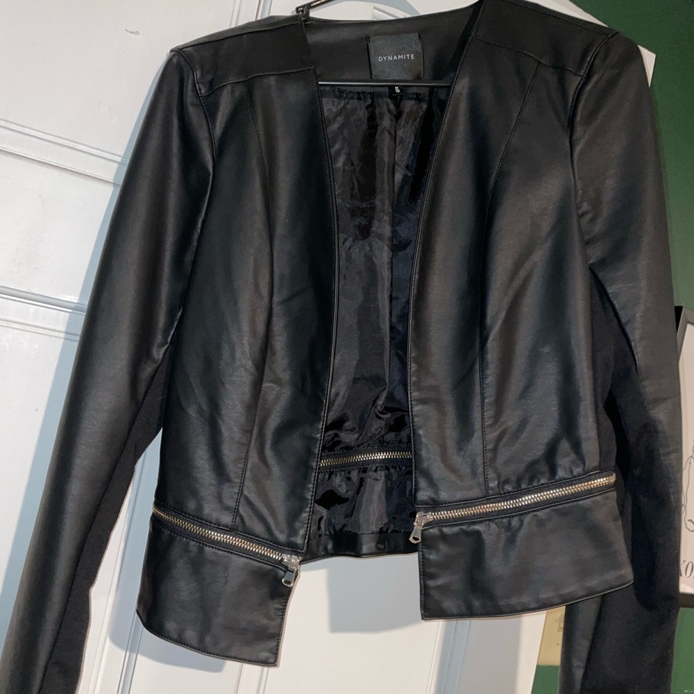 Black leather jacket with zipper detail